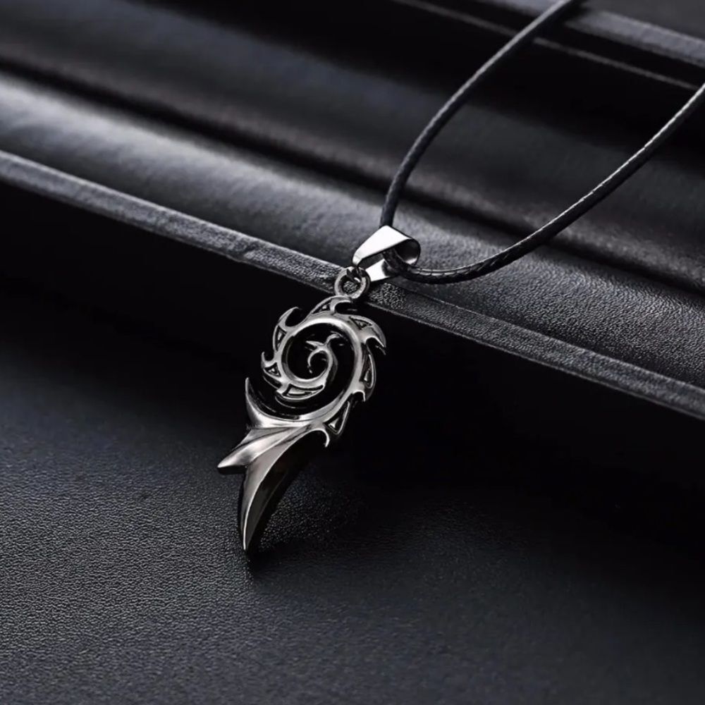 Men's Dragon Flame Necklace Pendant Wings Gothic Silvertone Black Cord Chain New